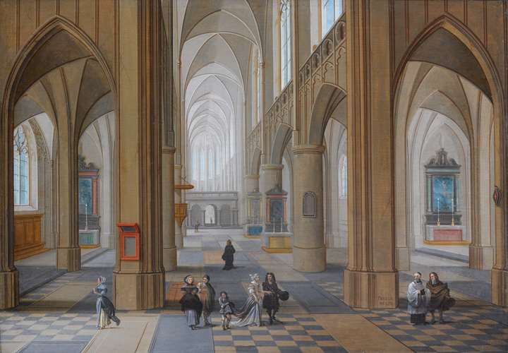 The Interior of a Gothic Church with Elegant Company